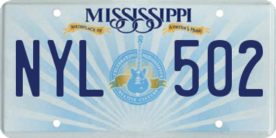 MS license plate NYL502