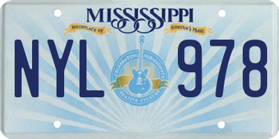 MS license plate NYL978
