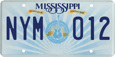 MS license plate NYM012