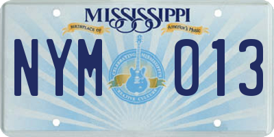 MS license plate NYM013