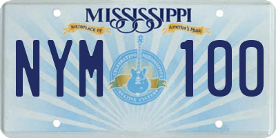 MS license plate NYM100