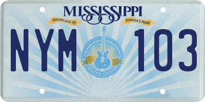 MS license plate NYM103