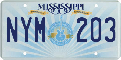 MS license plate NYM203