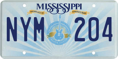 MS license plate NYM204