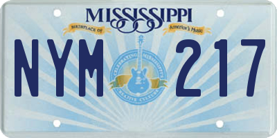 MS license plate NYM217