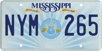 MS license plate NYM265