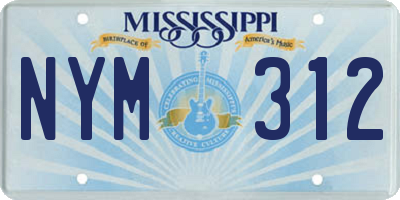 MS license plate NYM312