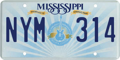 MS license plate NYM314