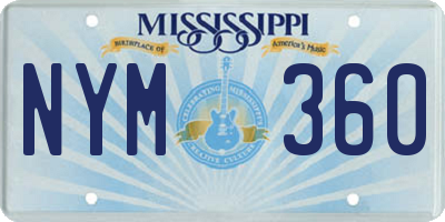 MS license plate NYM360