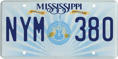 MS license plate NYM380