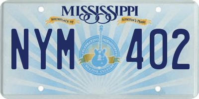 MS license plate NYM402