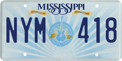 MS license plate NYM418