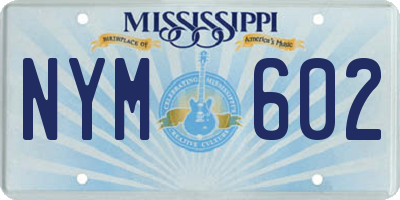 MS license plate NYM602