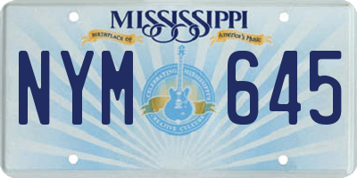 MS license plate NYM645