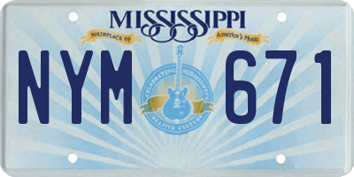 MS license plate NYM671