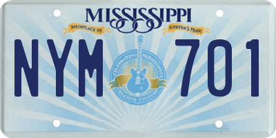 MS license plate NYM701