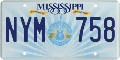 MS license plate NYM758