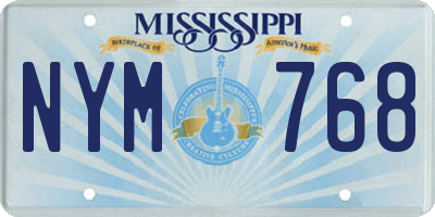 MS license plate NYM768