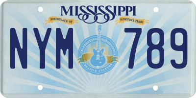 MS license plate NYM789