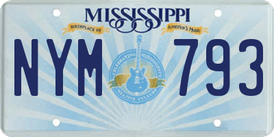 MS license plate NYM793