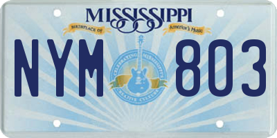 MS license plate NYM803