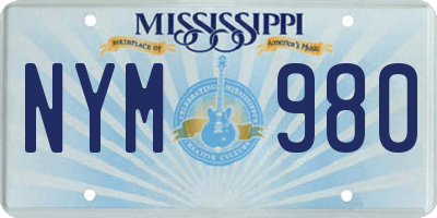 MS license plate NYM980