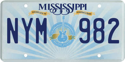 MS license plate NYM982