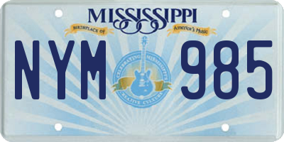 MS license plate NYM985