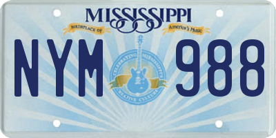 MS license plate NYM988