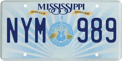 MS license plate NYM989