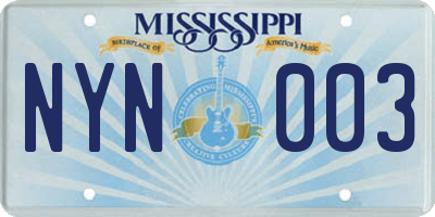 MS license plate NYN003