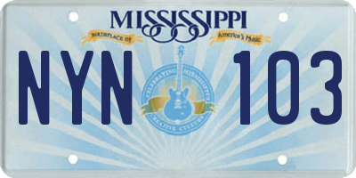 MS license plate NYN103