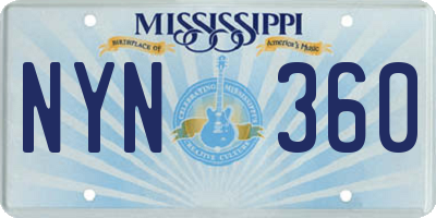 MS license plate NYN360