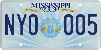 MS license plate NYO005