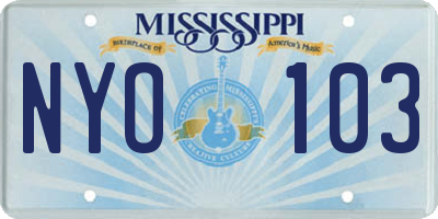 MS license plate NYO103