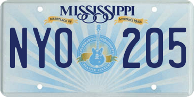 MS license plate NYO205