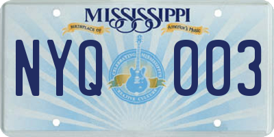 MS license plate NYQ003