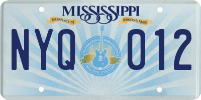 MS license plate NYQ012