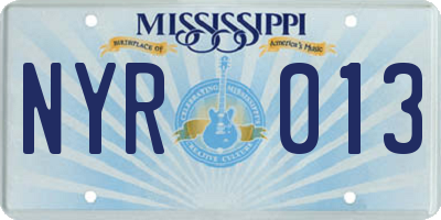 MS license plate NYR013