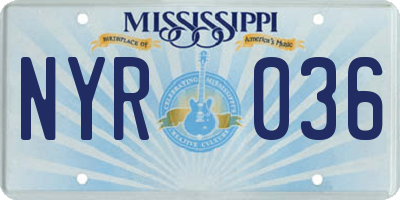 MS license plate NYR036