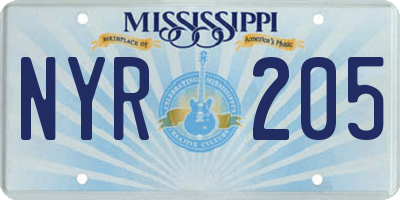MS license plate NYR205