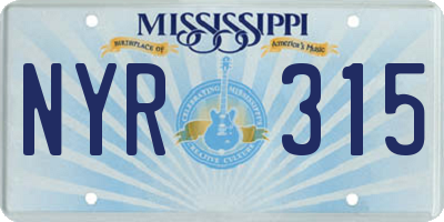 MS license plate NYR315