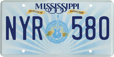 MS license plate NYR580