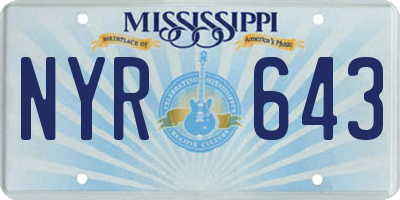 MS license plate NYR643