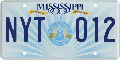 MS license plate NYT012