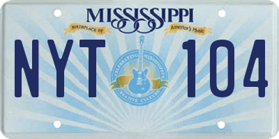 MS license plate NYT104