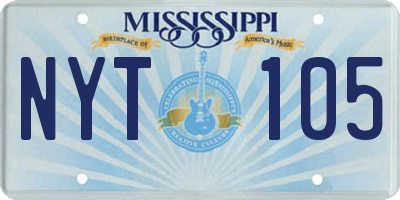 MS license plate NYT105