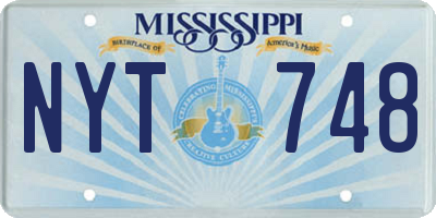 MS license plate NYT748
