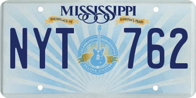 MS license plate NYT762