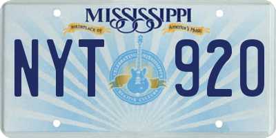 MS license plate NYT920